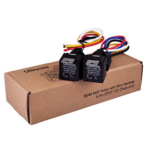 Ulincos Auto Relay U1914 With 14Awg Wire Harness, 12V Dc 30/40A Spdt 5-Pin (Pack Of 2) #TOP1