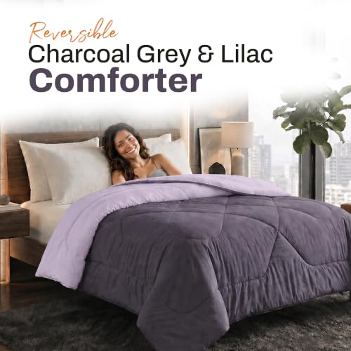 Image of DECORUM Reversible Comforter Double Bed 250 GSM | Charcoal Grey & Lilac | Ultra Soft Microfiber Quilt | All Season Lightweight Comforter | (228 X 223 CM)