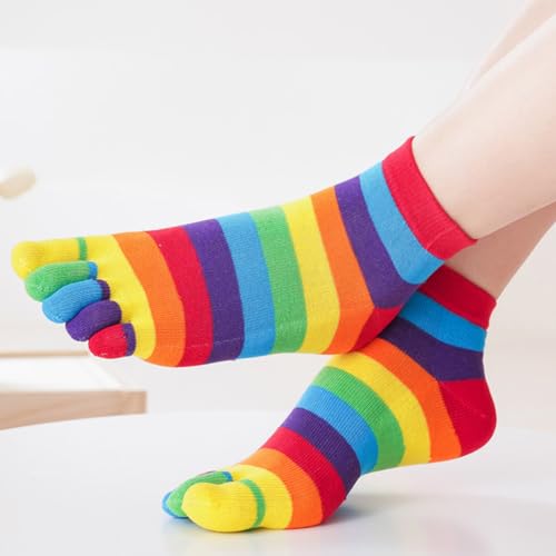 Fahoujs Chaussettes d'hiver pour femmes tube moyen nouveauté drôle arc-en-ciel rayé décontracté respirant cinq doigts chaussettes à orteils séparés pour sports de loisirs, a, taille unique – vue 6
