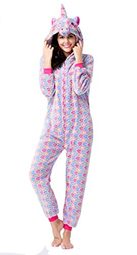 CozofLuv Pijama Animal Unicornio Entero para Adultos Pijama Mono Animal para Mujer Hombre Disfraz para Navidad con Capucha Invierno Franela (Estrella Morada, XL)