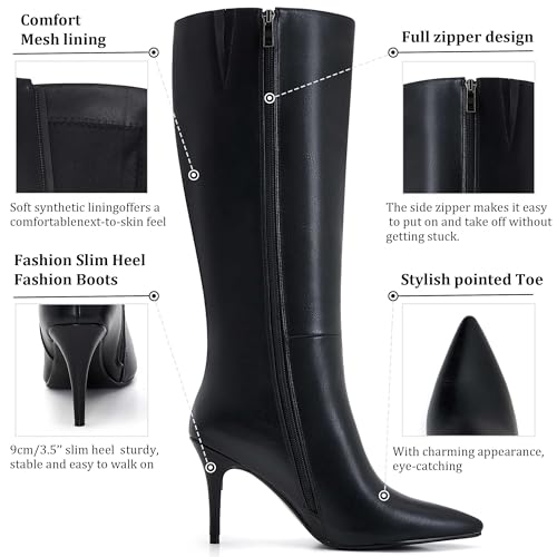 Black Stiletto Boots Knee High Pointed Toe Heels For Women Thigh High Heeled Boots Sexy3