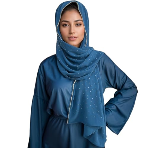 Luxury Hijab Scarf For Muslim Women, Fashion Premium Chiffon With Rhinestone Head Wrap Shawl Scarves