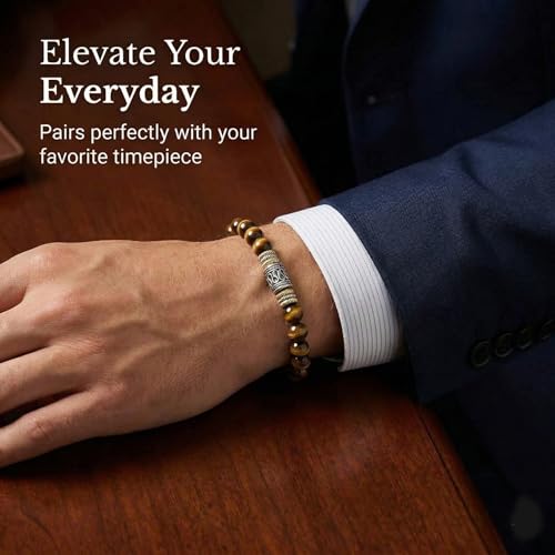 Pulsera para hombre con ojo de tigre y cuentas de plata miniatura 3