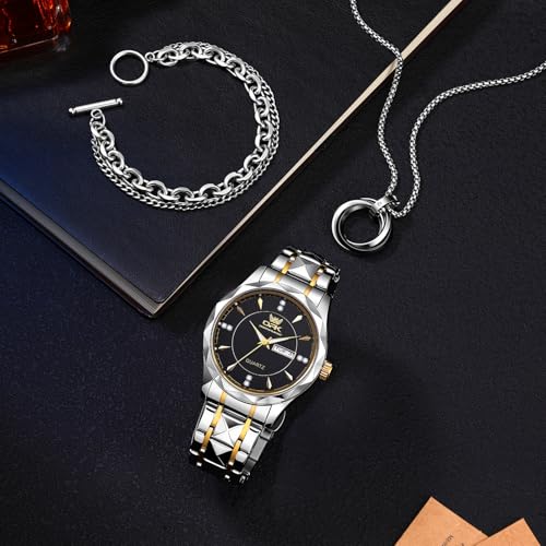 Image of OPK Watches for Men Diamond Roman Analog Mens Watches Waterproof Large Stainless Steel Men Wrist Watch Business Father Gift Watch Blue