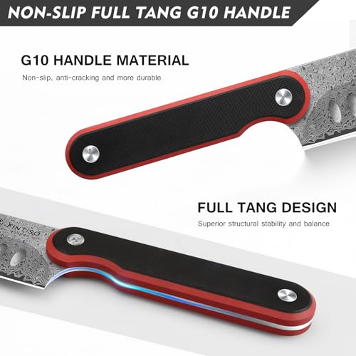 Image of FINTISO Chef Knife 7 Inch Kitchen Knife, Sharp Santoku Knife 67-Layer Damascus Steel with 10Cr15CoMoV Steel Core, Professional Cooking Knife with Ergonomic Full Tang G10 Handle for Chopping Slicing