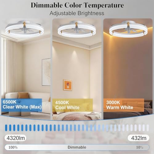 20" Modern Low‑Profile Ceiling Fans with Lights and Remote Control, White - image 2