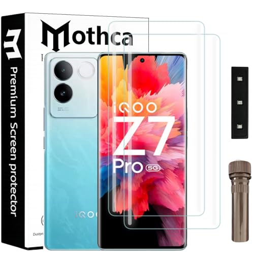 Image of Mothca Curved UV Tempered Glass Screen Protector for iQOO Z7 Pro | Transparent | Pack of 2 | Borderless Full Screen Coverage with UV Installation Kit
