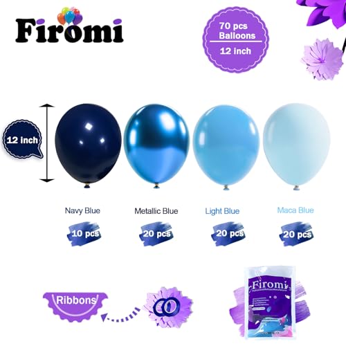 Image of Firomi Metallic Chrome Blue Balloons Set 12-inch 70 pack (with 2 Ribbons)