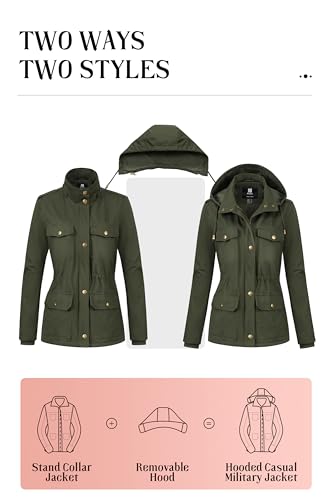 Pursky Women's Cotton Anorak Lightweight Military Jacket Warm Utility Casual Coat With Removable Hood3