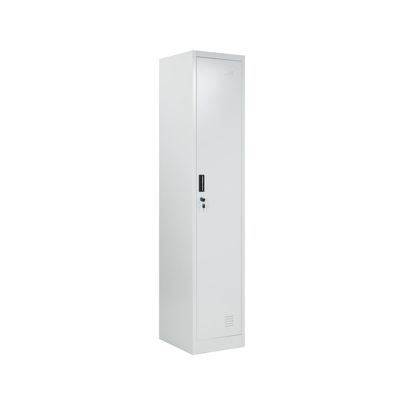 Taquilla Vestuario metálica 1 Puerta Blanca RAL 9016-185x38x45 cm con Cerradura, balda y Barra Interior - Incluye Llave | Armario metálico Estrecho Garaje Oficina Locker