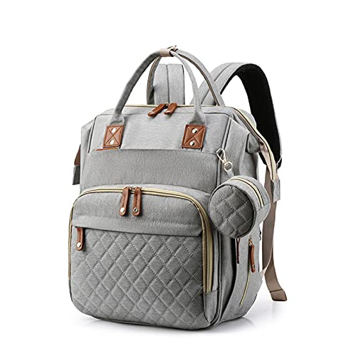 PORRASSO Mochilas de Pañales Bebé Bolsa de Pañales con USB Cuna de Viaje Plegable Gran Bolsa de Cambio de Bebé para Mamá Papá Gris Claro Cover