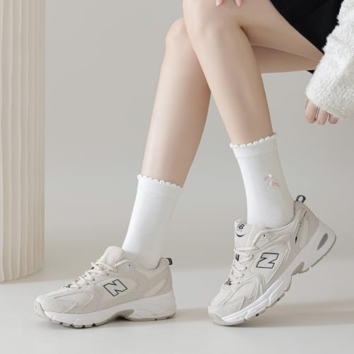 Mcool Mary Women's Socks, Casual Ankle Breathable Cool Knit Cotton Cute Crew Frilly Sock for Women 6 Pairs3