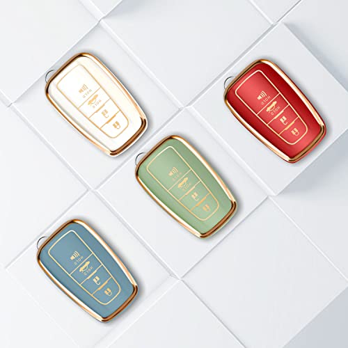 Qbuc For Toyota Key Fob Cover With Keychain Tpu Suitable For 2018-2022 Toyota Camry Rav4 Avalon C-Hr Corolla Highlander Gt86 (Style 2-White) #TOP4