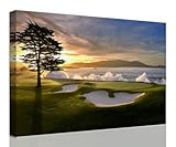 chenchenArt Pebble Beach Golf Course Wall Art Pictures Golf Course Poster Canvas Prints Golf Artwork Wall Decor for Living Room Bedroom Bathroom Home Decorations Framed Ready to Hang(24''H x 36''W)