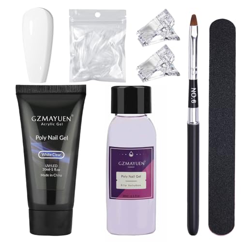 GZMAYUEN Kit de Poly Nail Gel 30ML Blanco Lechoso para Extensión de Uñas - Tubos de Construcción White - Kit de Gel