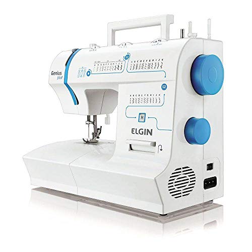 Máquina de Costura Portátil Elgin Genius Plus JX-4035 127V Branca e Azul para Uso Doméstico Máquina de Costura Portátil Elgin Genius Plus JX-4035 127V Branca e Azul para Uso Doméstico