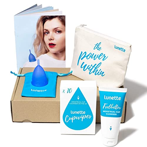 menstrual cup lunette model 2 - Lunette Reusable Menstrual Cup Kit, Model 2 Period Cup for Moderate to Heavy Flow Plus Cup Cleanser, Cup Wipes and Storage Pouch