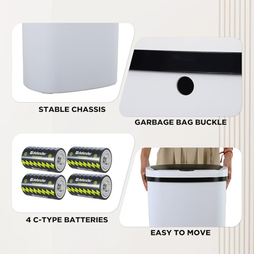 Image of BestOffice | 13 Gallon Plastic Trash Can with Lid | White | Automatic Touchless Garbage Can | Odor Control | Modern Oval Design | Easy to Clean | For Kitchen, Bathroom, Office or Home