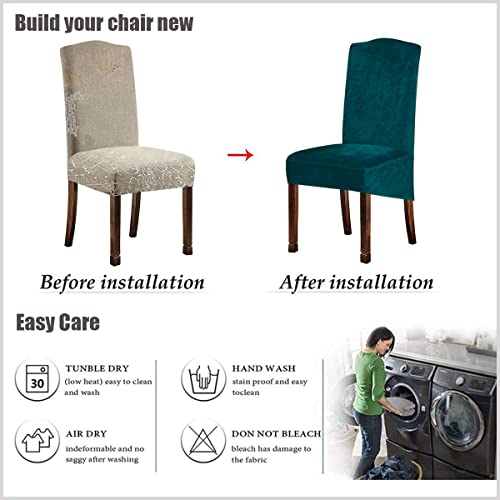 Velvet Plush Xl Dining Chair Covers, Stretch Chaircover, Spandex High Chairs Protector Covers Seat Slipcover With Elastic Band For Dining Room,Wedding, Ceremony, Banquet (Teal Green, Set Of 4) #TOP5