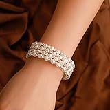 ELABEST Multi Row Pearl Bracelet Stretch Rhinestone Bracelet Bridal Body Jewelry Accessories for Wom