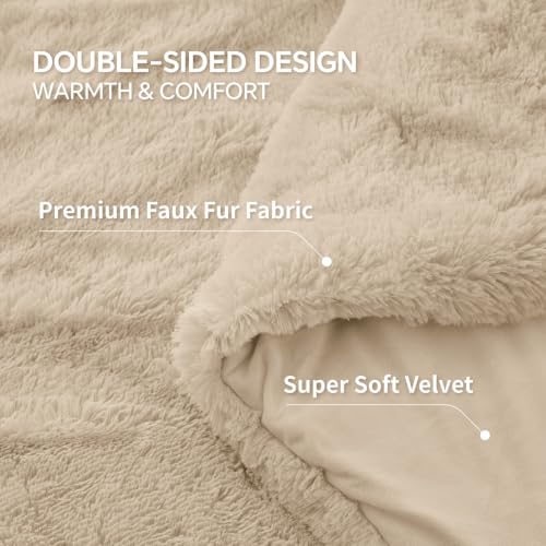 Image of BEDELITE Beige Fluffy Comforter Set Queen, Fuzzy Faux Fur Comforter