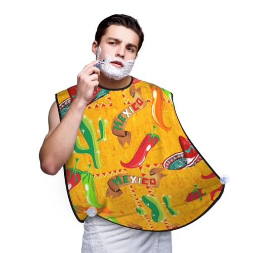 YQxwJL Cactus Hat And Chili Pepper Print Beard Bib Apron, Shaving Apron For Dad, Men'S Hair Catcher For Shaving Best Gifts For Dad