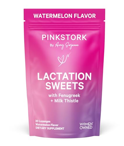 Image of Pink Stork Lactation Sweets Supplement, Breastfeeding Snacks with Fenugreek and Milk Thistle to Support Breast Milk Supply - 30 Watermelon Candy Drops (Packaging May Vary)