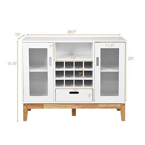 Petsite White Sideboard Buffet Storage Cabinet With Removable Wine Rack, Glass Doors, Open Shelf & Drawer, Wood Accent Console Table For Living Room, Entryway #TOP2