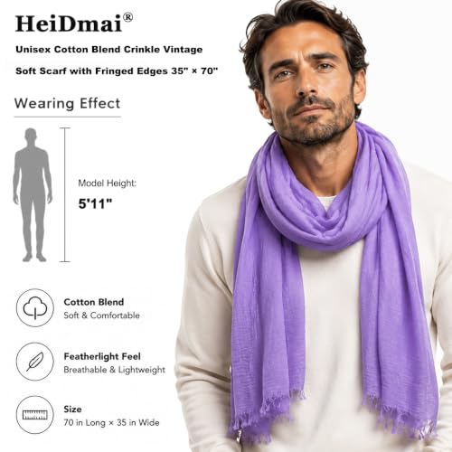 Image of Lightweight Cotton Blend Scarf for Women Men | Large,Breathable,Thin,Soft,Crinkle Scarf,Hijab Head Wrap,NeckScarf,Everyday,Travel Scarf,Summer Dress Scarves Holiday Gift