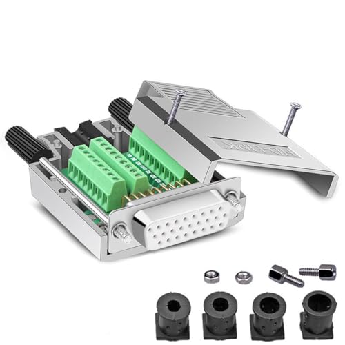 Jienk 16mm Thinner DB26 Female Solderless Breakout Connector, Metal Case RS232 D-SUB Serial to 26 Pin Port Terminal Solderfree Adapter for Mechanical Equipment CNC Computers