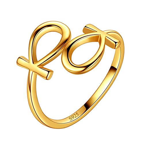 Aurora Tears 925 Sterling Silver Egyptian ANKH Cross Open Rings Women Men Ancient Egypt Key of Life Symbol Adjustable Ring 18k Gold Plated Religious Christmas Lucky Protection Jewelry DR0113Y