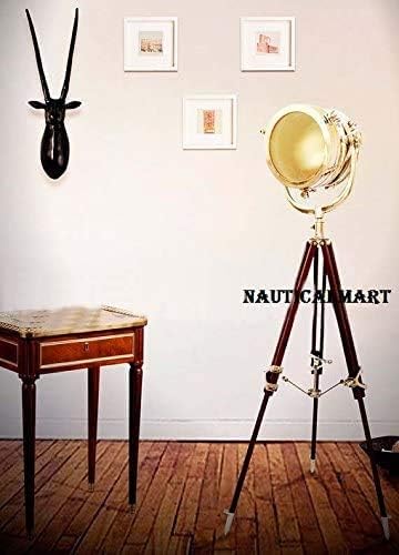 Nautical Designer Hollywood Chrome Finish Wooden Tripod Floor Lamp Search Light Home Decor by NAUTICALMART
