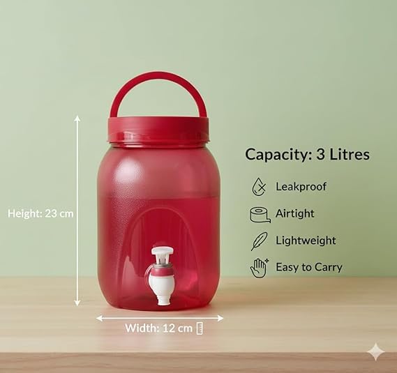 Image of Portable Water Dispenser with Tap and Handle, 5 Litre, BPA-Free Plastic, Multicolour, Leak-Proof, for Home, Office, Travel, Camping