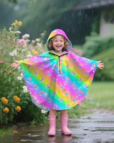 Image of OlyPegic Kids Rain Poncho with Hooded Reusable Waterproof Lightweight Ponchos Kids Boy Girl Raincoat Outwear