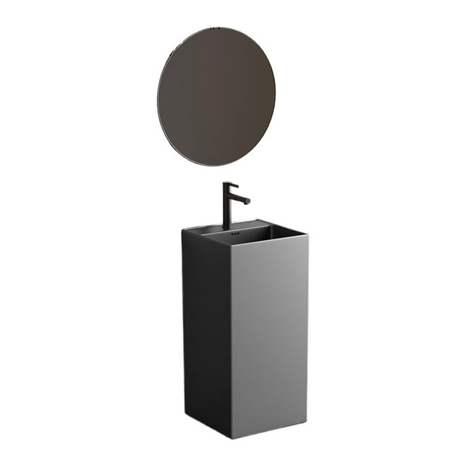 ASerZenith Bathroom Vessel Sink Wash Basin Sink Floor Standing Square Ceramic Column Basin Pedestal Bathroom Sink, Floor Standing Sink Vanity Vessel Sink With Overflow Hole And Drainer(C-One Size)