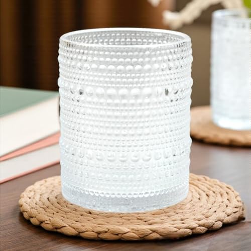 Image of Kookee Jupiter Vintage Hobnail Bubble Glass Double Old Fashioned Tumbler | Whiskey Cocktail Bourbon Glasses Set of 6 | Textured Beaded Barware 300ml (12117)