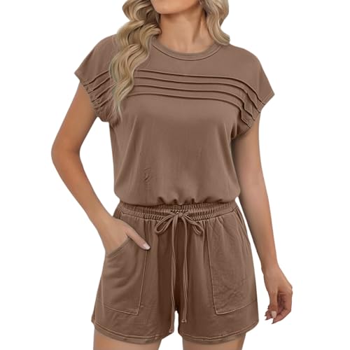 Ensemble de vêtements de détente 2 pièces respirant avec short à poche fonctionnelle marron