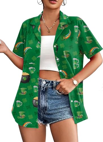 hohololo St. Patrick's Day Shirt Lucky Irish Shirts for Women Funny Shamrock Casual Tops (Green1,L)