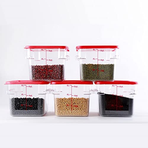 Hakka 6 Qt - Contenitori quadrati per alimenti, con coperchio, in policarbonato, trasparente, confezione da 5