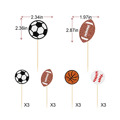 Sports Themed Cupcake Toppers, All Star Cupcake Toppers, Football Soccer Basketball And Baseball, Sports Themed Birthday Party Baby Shower Decor (12 Pcs) #TOP1