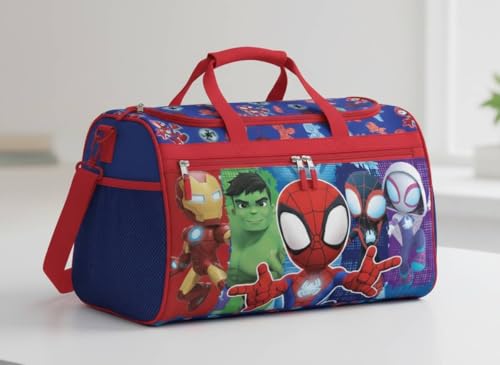 Image of Marvel Spidey and Friends Kids Duffle Bag 16.5 inch - Travel & Sports Bag with Zipper Pocket, Mesh Sides & Strap