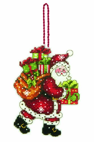 Dimensions Counted Cross Stitch Santa with Bag Christmas Ornament Kit, 3.5'' W x 4.5'' H