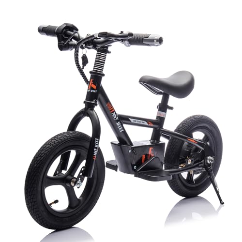 24V Ride On Electric Bike for Kids Over 3 Years Old, Lightweight Electric Motorbike 12Inch 150W with Adjustable Height PU Seater, Higher Speed Up to 9.32MPH, Key Start, Electric Balance Bike, Black