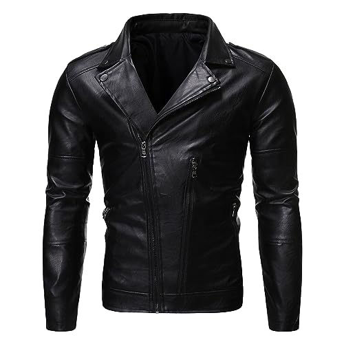 Veste en cuir pour hommes au col tailleur asymétrique élégant