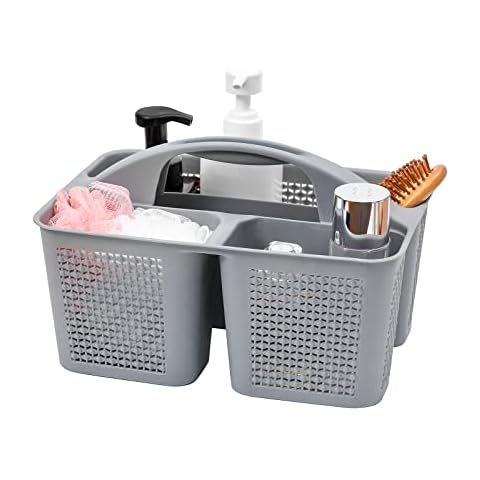 Plastic Portable Shower Caddy Basket Bucket, Cleaning Shower Basket with Handle Compartments Storage Basket Organizer for Bathroom Kitchen College Dorm Sink, Grey Cover