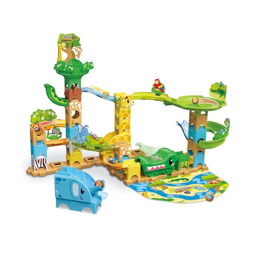 VTech - Marble Rush Junior Animal Set J100 - Circuit à Billes Enfant, 58 Pièces et 6 Billes - Jeu de Construction, Jouet Animaux de la Savane - Cadeau Enfant Dès 3 Ans - Contenu en Français