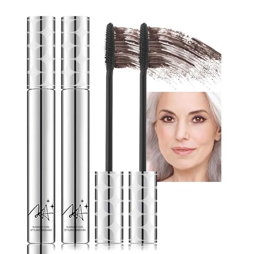 Brown Mascara for Older Women Waterproof Volumising & Lengthening Mascara for Thinning Aging Lashes Gentle on Sensitive Eyes(2-Pack)