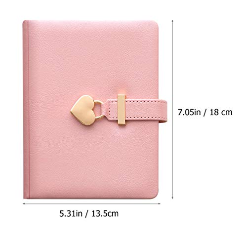 NUOBESTY Bloco de notas para estudantes, diário, caderno, livro rosa com trava