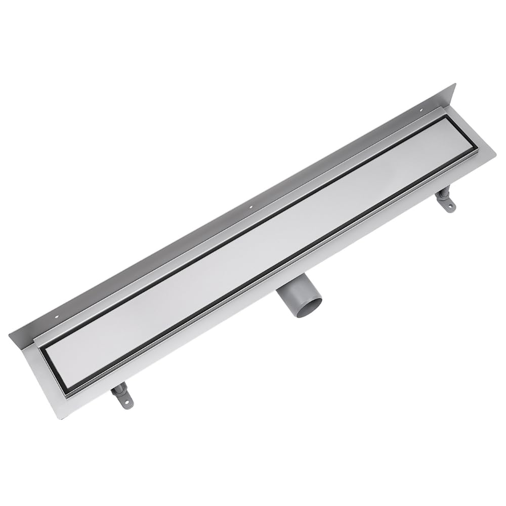 Canaleta de ducha de pared de 60 cm, doble rejilla – baldosas o con cubierta de acero inoxidable, acero inoxidable AISI 304, sifón Ø50, colador de pelo
