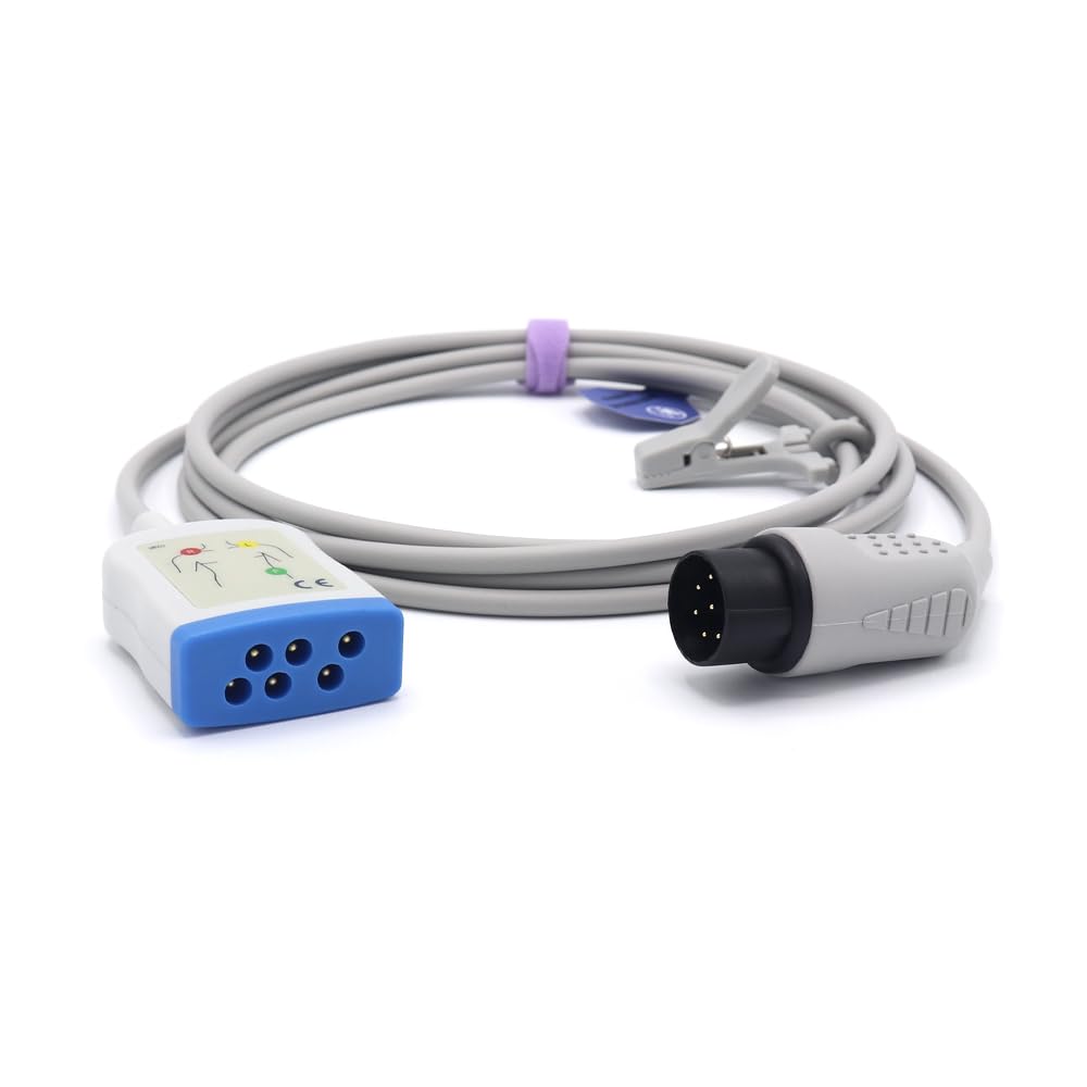 skmeditec 3/5 Lead Trunk Cable Connect LEADWIRES Compatible with Nihon Kohden, Replacement Cord with 8 Pins Connector and Din-Style Connector